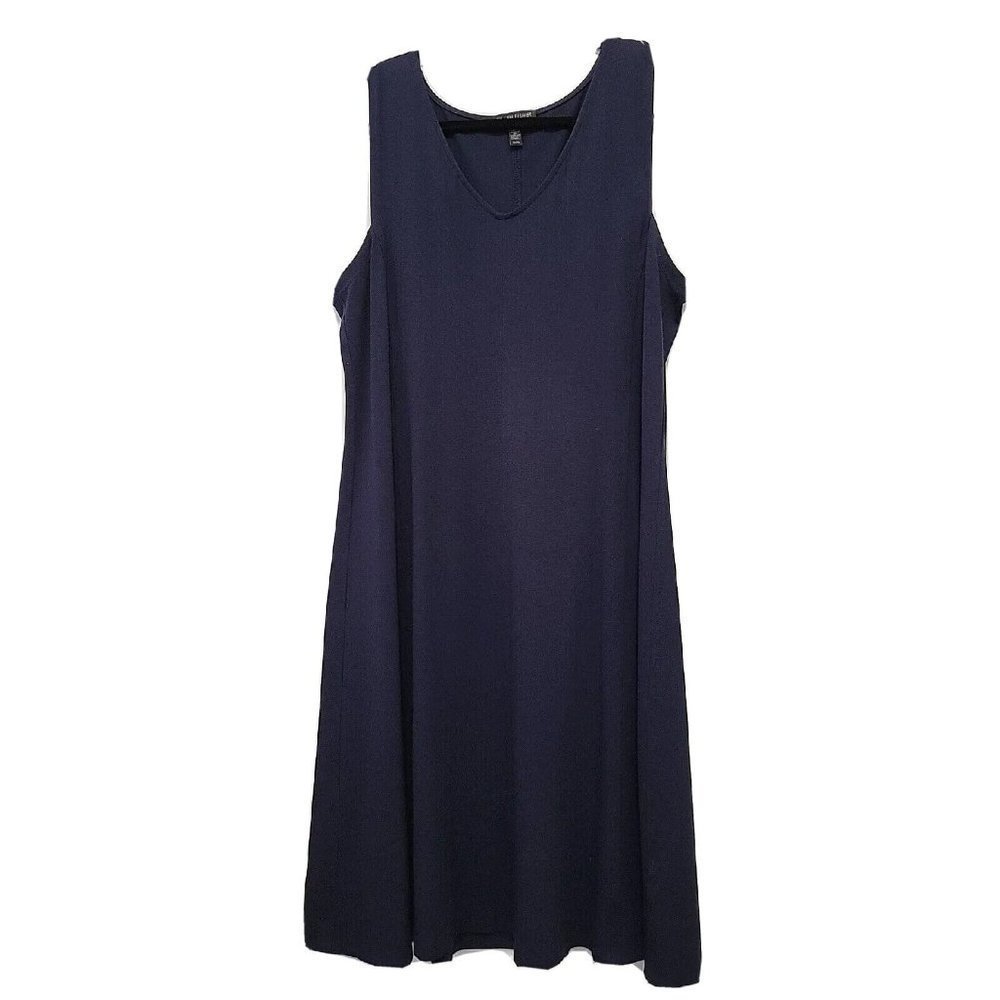 EILEEN Fisher Sleeveless V-Neck T Shirt Dress Med Navy Blue